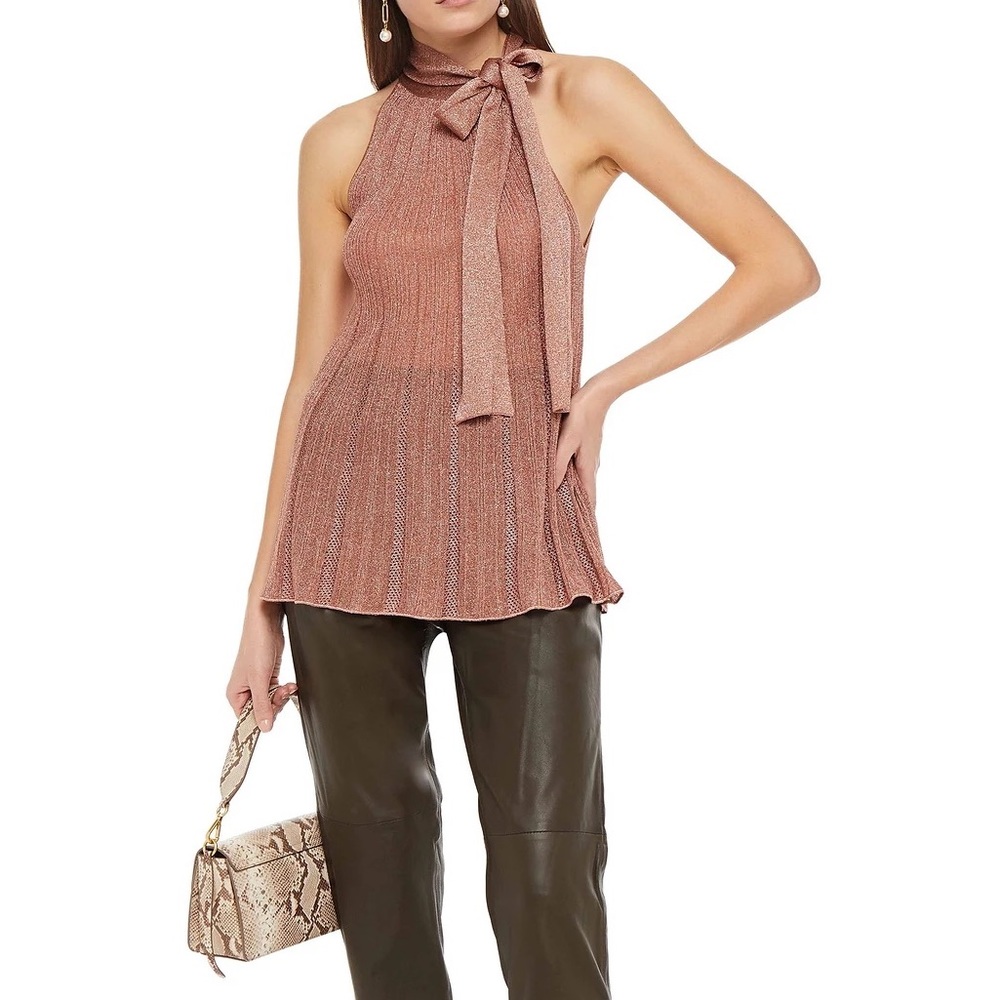 M MISSONI Tie-neck metallic pointelle-knit top